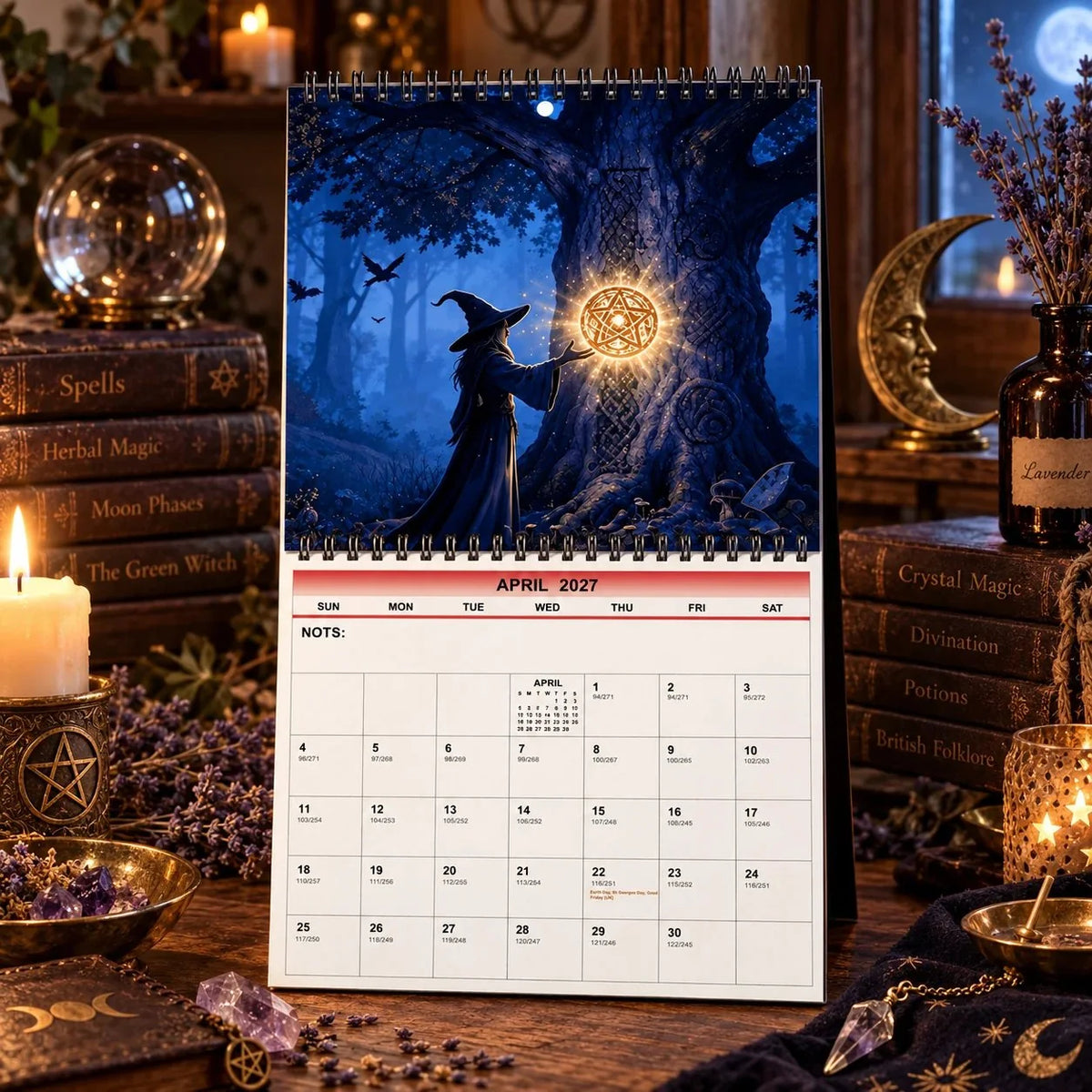 🌙🔮Hexenkalender 2027 – Mystischer 12-Monats-Hexenkalender, Wandplaner „Verzauberter Wald“ für Wicca-, Hexen- und Magieliebhaber