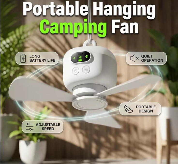 🌀💡 50% RABATT! Wiederaufladbarer Hängeventilator mit Licht – Kabellos, praktisch & perfekt für Zuhause, Camping & Reise 🏠⛺✨