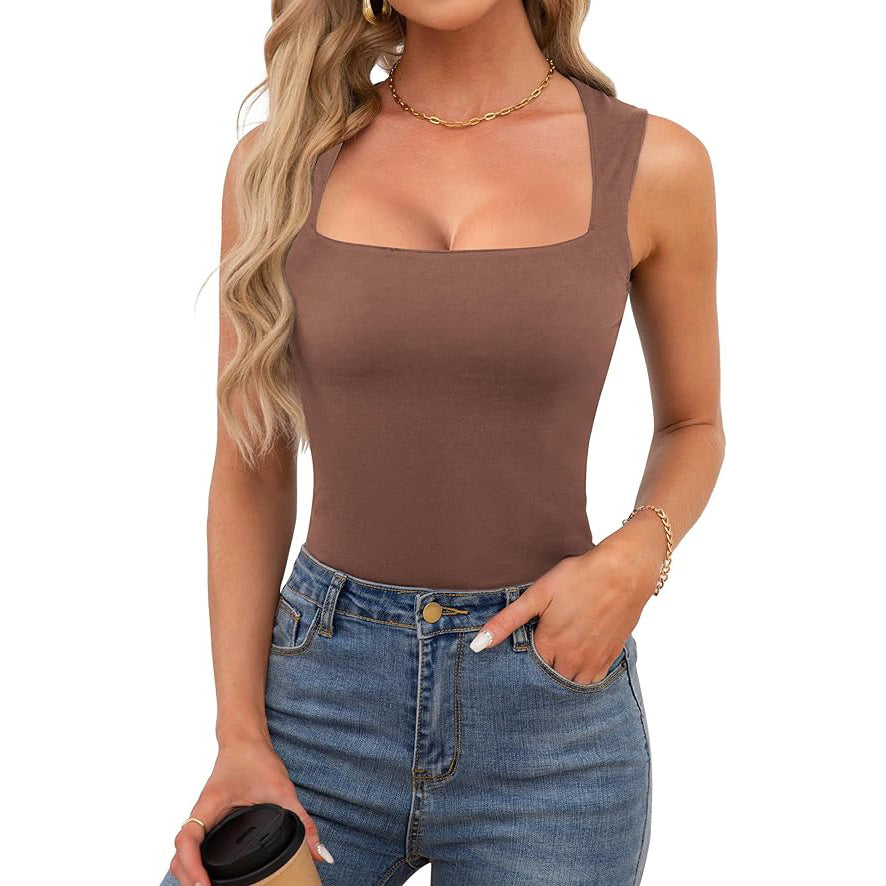 🏆✨ Neu 2026 💐 Ärmelloses, doppellagiges Tanktop für Damen mit eckigem Ausschnitt