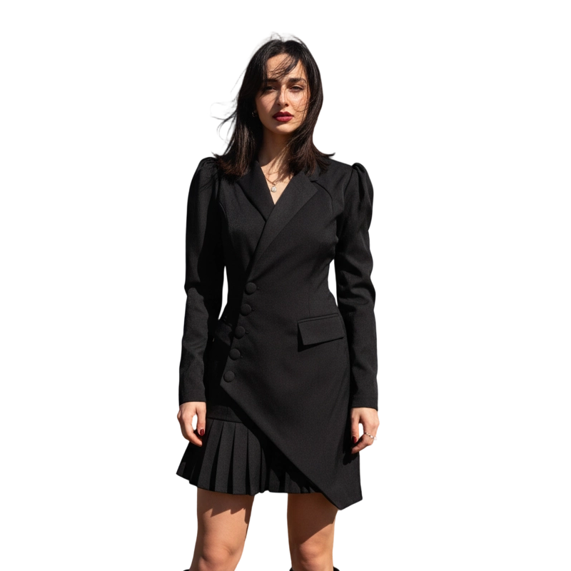 🎉 Frühlingsfest-Spezial: 50% Rabatt + kostenloser Versand 🚀🖤Mini-Blazerkleid mit Knopfleiste und Falten | Solange der Vorrat reicht!