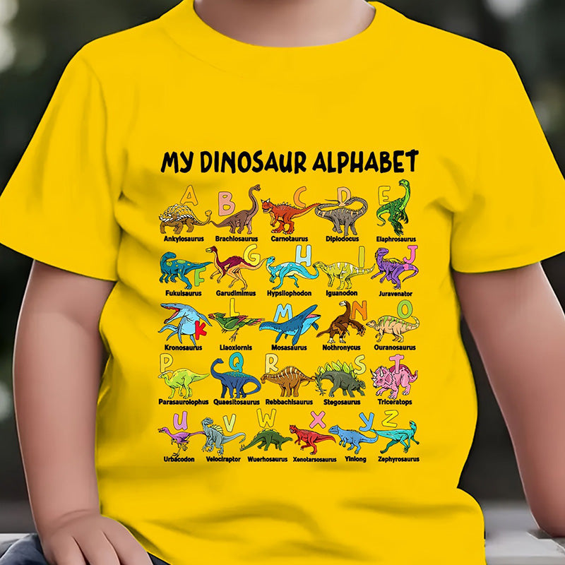 📢📢 50 % Rabatt!! 🥳🎁 Kinder-T-Shirt mit Dinosaurier-Alphabet-Grafik 🦕🔤