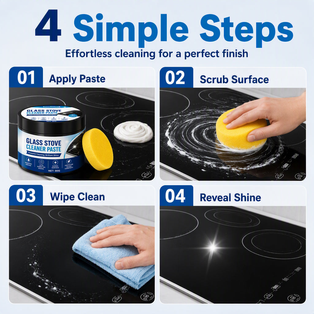 🔥🎁 2+1 GRATIS!!🥳💞 50K+ VERKAUFT! ⚡✨80g Glasherdreinigerpaste mit Schwamm | Kraftvoll gegen eingebrannte Küchenflecken auf Glaskochfeldern