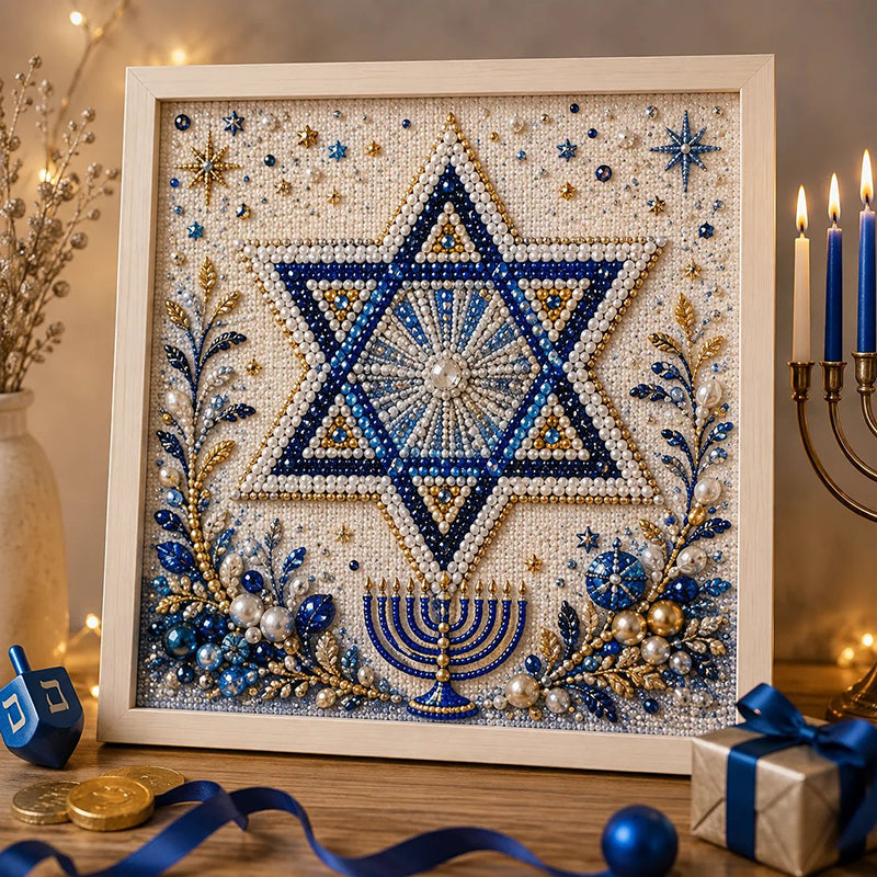 🕎DIY-Perlenkunst-Set für Chanukka mit Holzrahmen