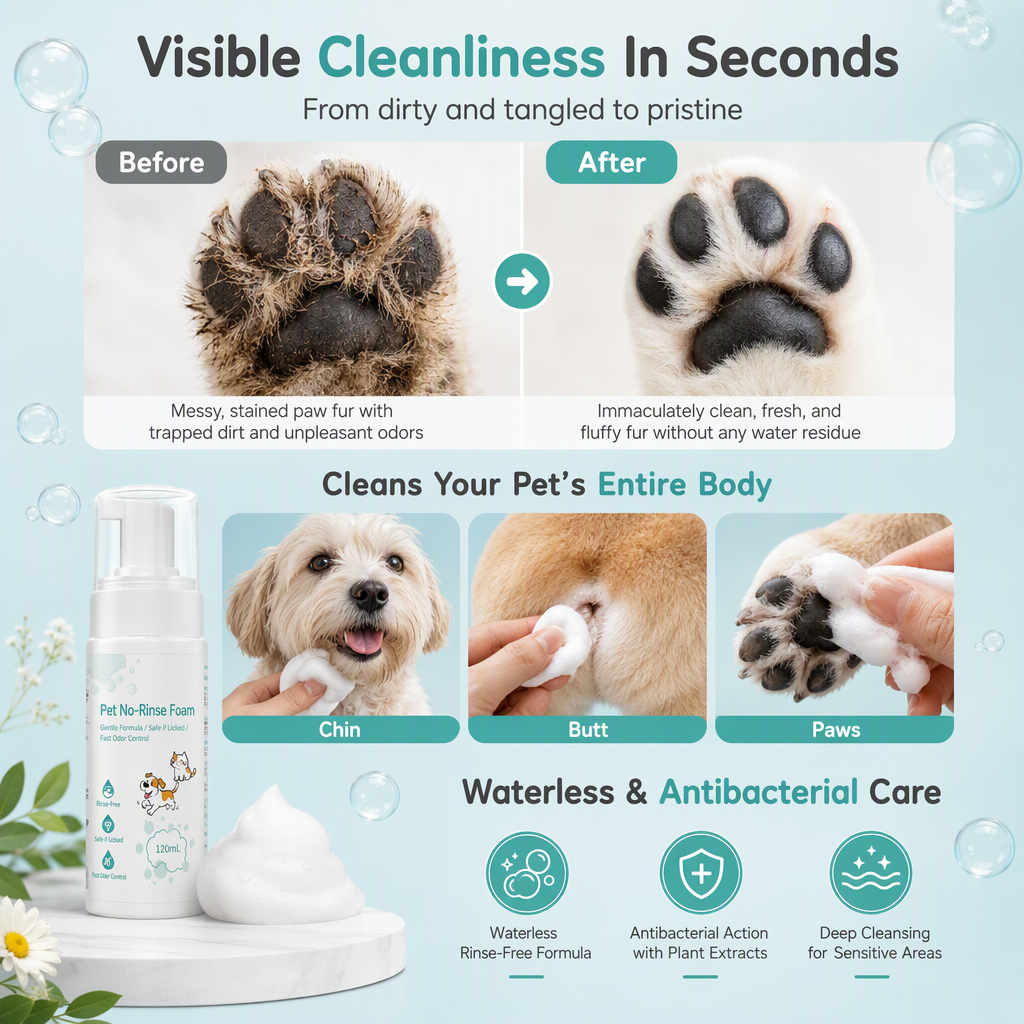 🔥2+1 GRATIS!!🐾 Schnell sauber ohne Wasser – sanfter Reinigungsschaum für Hunde, Katzen, Pfoten & empfindliche Bereiche ✨