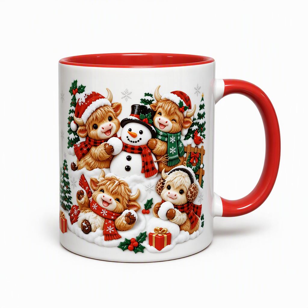 📢📢50 % RABATT!! ⏰ Festliche Keramiktassen mit Hochlandrind- und Schneemannmotiven – Ein Hauch von Weihnachtsmagie für jeden Schluck! ☕✨