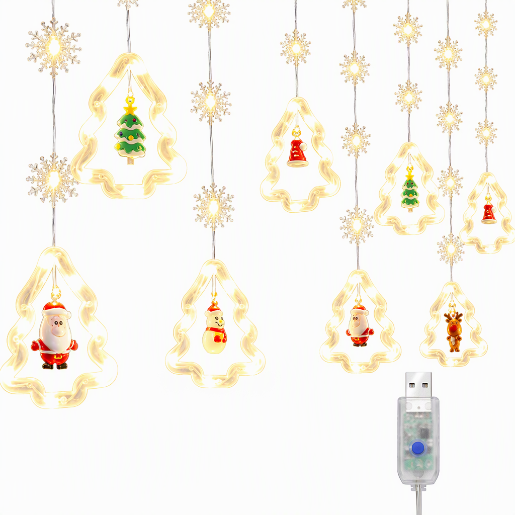 🎄Begrenzte Zeit 50% Rabatt🎄 Weihnachtsvorhang-Lichterkette – Fernbedienung & 8 Beleuchtungsmodi für gemütliche Festtagsfenster ✨🎁