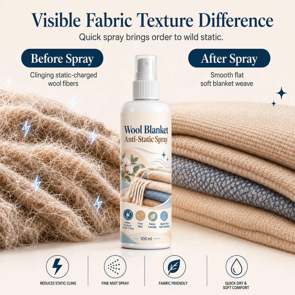 🔥🎁 2+1 GRATIS!!🧣 Antistatisches Textilspray – Sanfte Reduzierung der statischen Aufladung von Decken | 100 ml