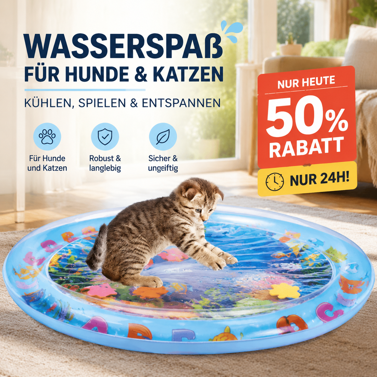 🐱 Mehr Spaß für Wohnungskatzen – 50 % RABATT ✨ Sensorische Wassermatte für Haustiere – Für spielerisches Jagen und erfrischende Abkühlung! 🐟