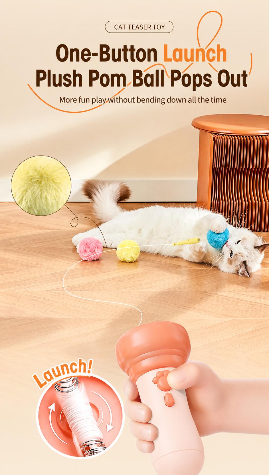 💥 50% Rabatt! 🐱 Elektrisches Katzenspielzeug – Ein-Knopf-Auslösefunktion, einziehbare Schnur, weicher Plüschball. Kompakter Griff, austauschbare Bälle. Für Wohnungskatzen & Kätzchen.🛡️