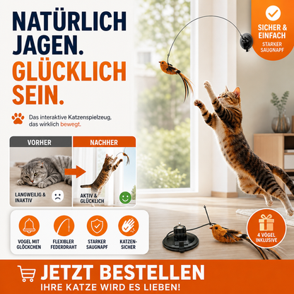 🔥50 % Rabatt! 🐦Interaktives Saugnapf‑Vogel Katzenspielzeug - Für eine glückliche und aktive Katze den ganzen Tag🐱