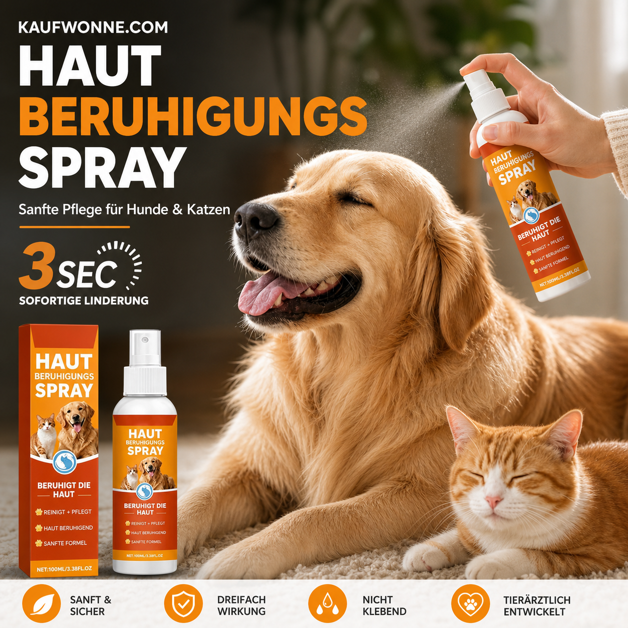 🔥🎁 2+1 GRATIS!!🥳💞 50K+ VERKAUFT! ⚡🏠 Beruhigendes Spray für die Haut von Haustieren