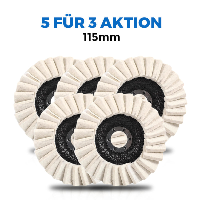 📢📢50 % Rabatt!! 🧽✨ Wollpolierscheibe für Winkelschchleifer – Hochglanz-Spiegelfinish! 🚀⚡