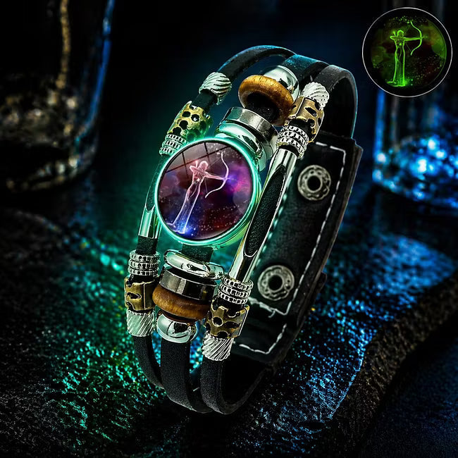 💥Last-Minute-Angebot – 50 % Rabatt ☪️Im Dunkeln leuchtendes Lederarmband mit Sternzeichen für Männer und Frauen (6,9/8,1 Zoll)♑️