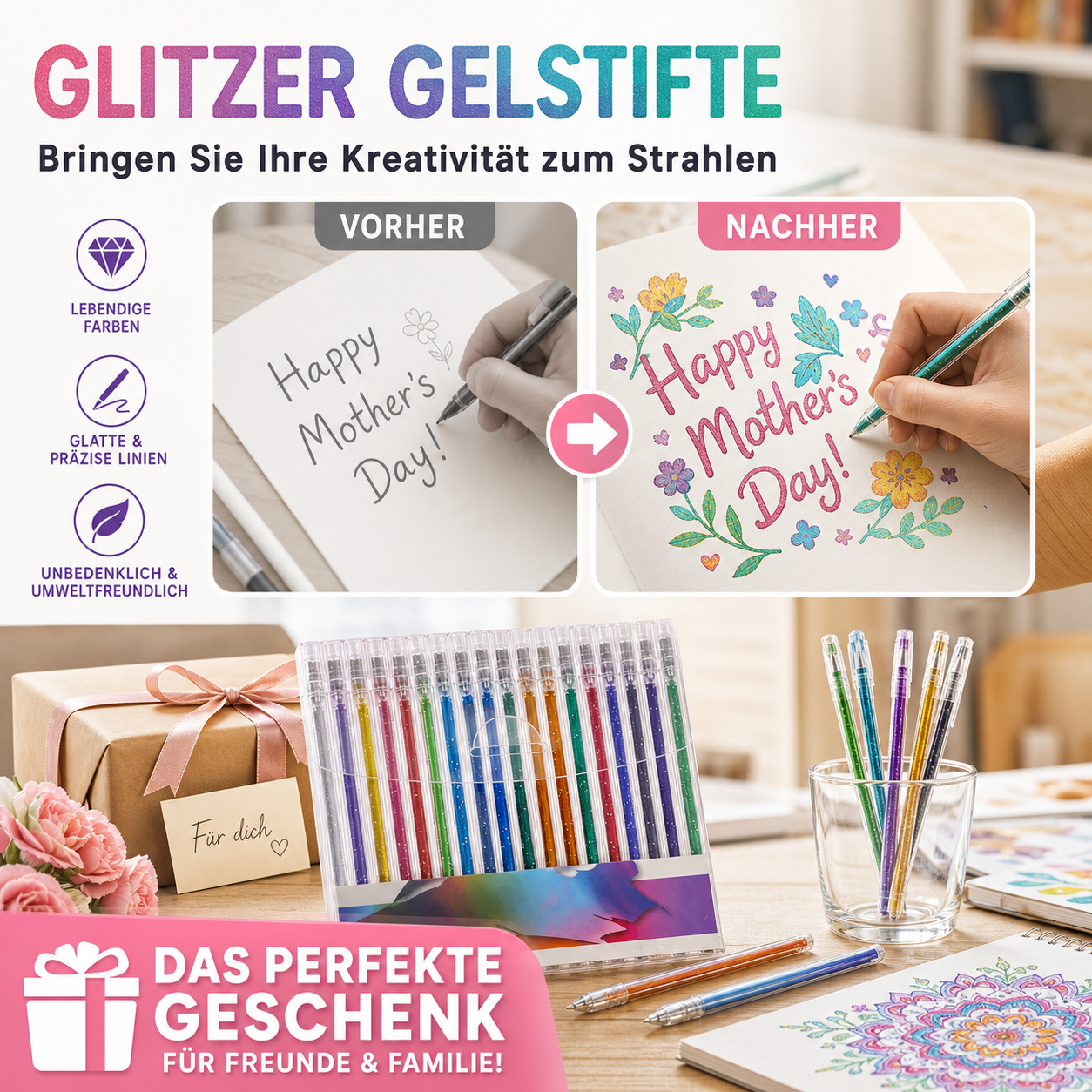 💥 Letzter Tag! Sonderangebot 🎁 Glitzer-Gelstift-Set – für geschmeidiges Schreiben 🎨