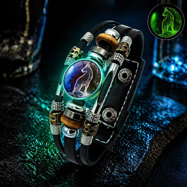 💥Last-Minute-Angebot – 50 % Rabatt ☪️Im Dunkeln leuchtendes Lederarmband mit Sternzeichen für Männer und Frauen (6,9/8,1 Zoll)♑️