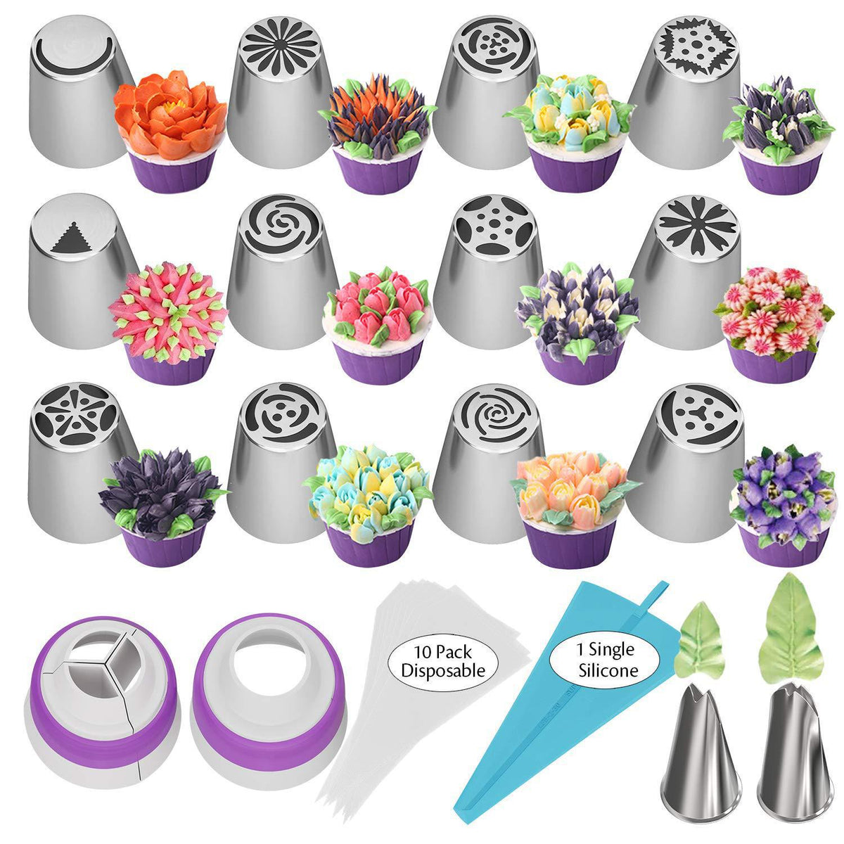 🔥🎁 2+1 GRATIS!!🍰Jetzt 50 % Rabatt! Set mit Spritztüllen für Blumendekorationen – Russisches Spritztüllen-Set, Tortendekorations-Tüllen für selbstgemachte Buttercreme-Tulpen- und Rosen-Tortendekorationen
