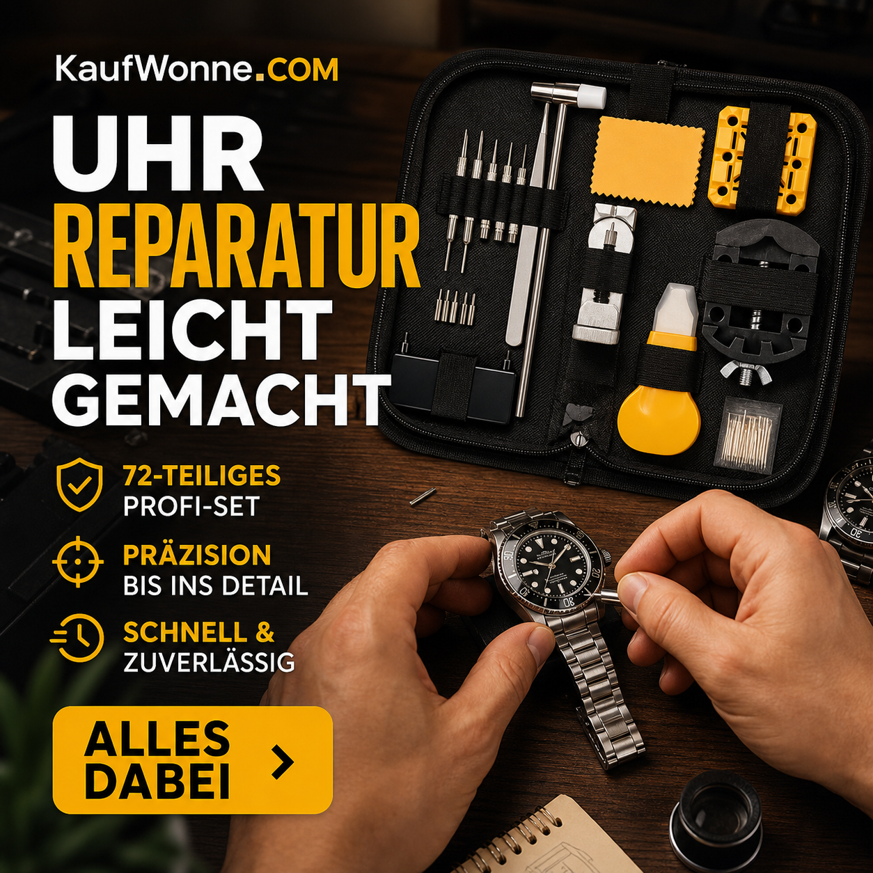 ⌚ 72‑/147‑teiliges Uhren‑Reparaturwerkzeug‑Set, Komplettset für Bandwechsel, Armband‑Größenanpassung und tägliche Uhrenwartung