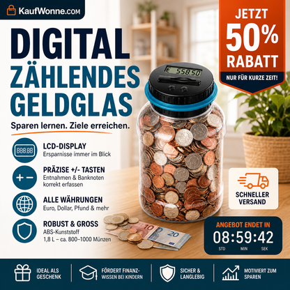 💰✨50 % RABATT! 🏦 Digitale Spardose mit automatischer Münzzählung – Verfolgt Ersparnisse, legt Sparziele fest und macht das Sparen für Kinder und Erwachsene zum Spaß.✨