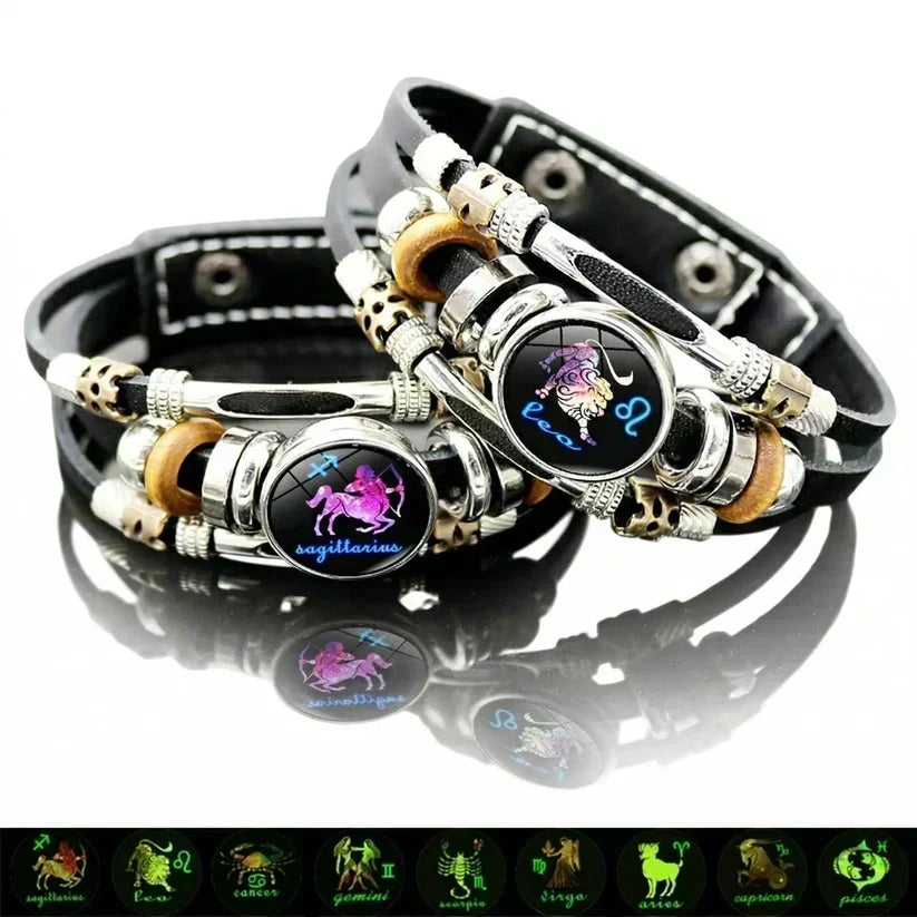 💥Last-Minute-Angebot – 50 % Rabatt ☪️Im Dunkeln leuchtendes Lederarmband mit Sternzeichen für Männer und Frauen (6,9/8,1 Zoll)♑️
