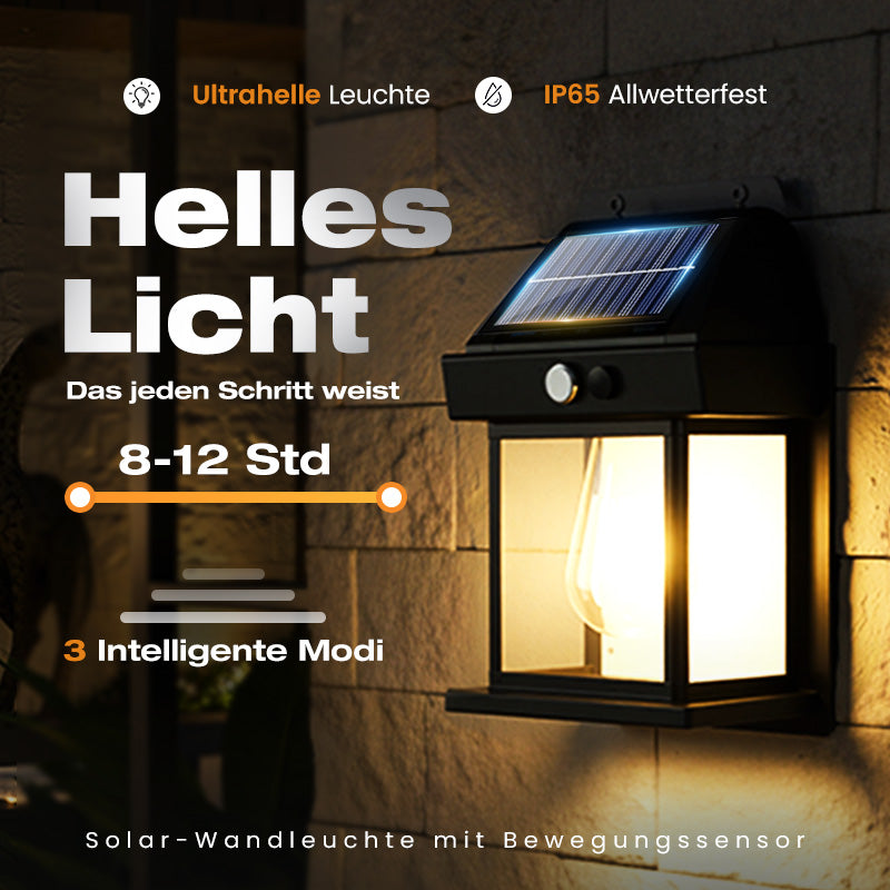 📢📢50 % Rabatt!! ⏰ ⏳Bewegungssensor Solar-Wolfram-Wandleucht - Wetterfest, langlebig & mit effizientem Panel | 0€ Stromkosten, warmes Wolfram-Licht🌙
