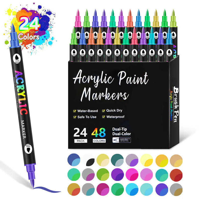 🎨50 % Rabatt!! 🔥 Acryl-Farbmarker mit zwei Spitzen – 24/48/72 Farben