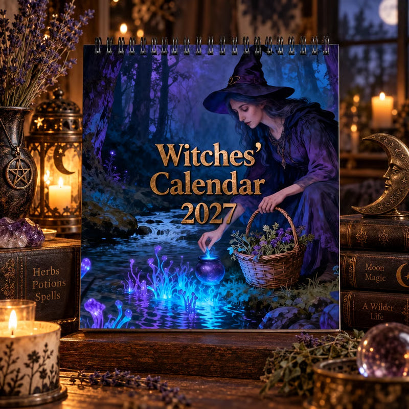 🌙🔮Hexenkalender 2027 – Mystischer 12-Monats-Hexenkalender, Wandplaner „Verzauberter Wald“ für Wicca-, Hexen- und Magieliebhaber