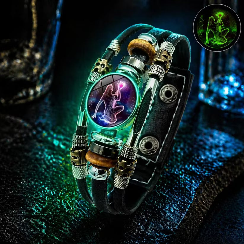 💥Last-Minute-Angebot – 50 % Rabatt ☪️Im Dunkeln leuchtendes Lederarmband mit Sternzeichen für Männer und Frauen (6,9/8,1 Zoll)♑️