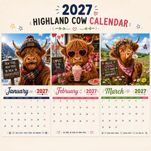 🐮 JETZT 50 % RABATT! 🗓️ Lustiger Wandkalender 2027 mit Hochlandrindern – A4-Format zum Aufhängen, charmantes Design und ein ganzes Jahr voller Spaß – Perfekt für Zuhause, Büro oder als Geschenk ✨