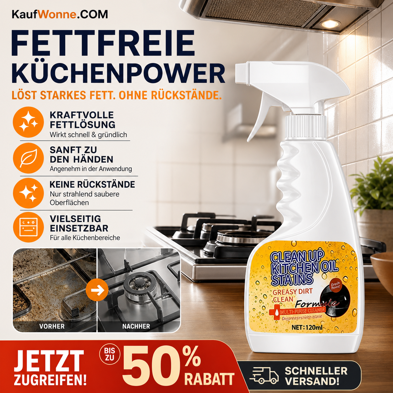 🏆 Hochleistungs-Küchenentfettungsspray – Schneller Fettlöser 🍑
