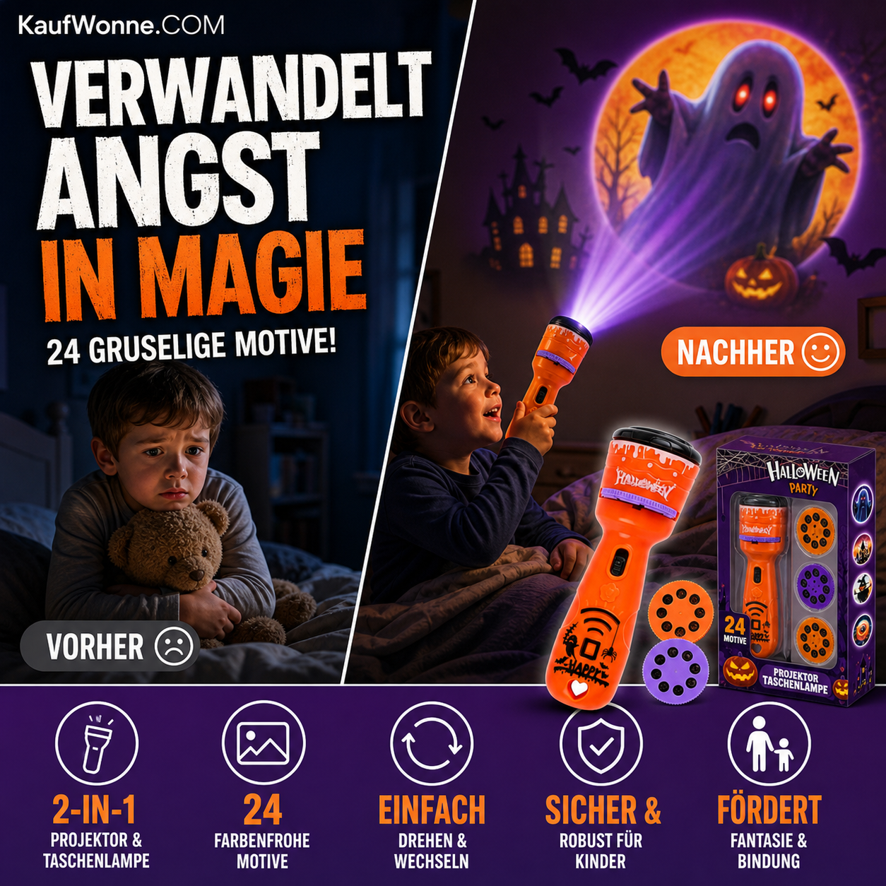 🎃👻 Kinder-Projektions-Taschenlampen-Spielzeug für Weihnachten & Halloween