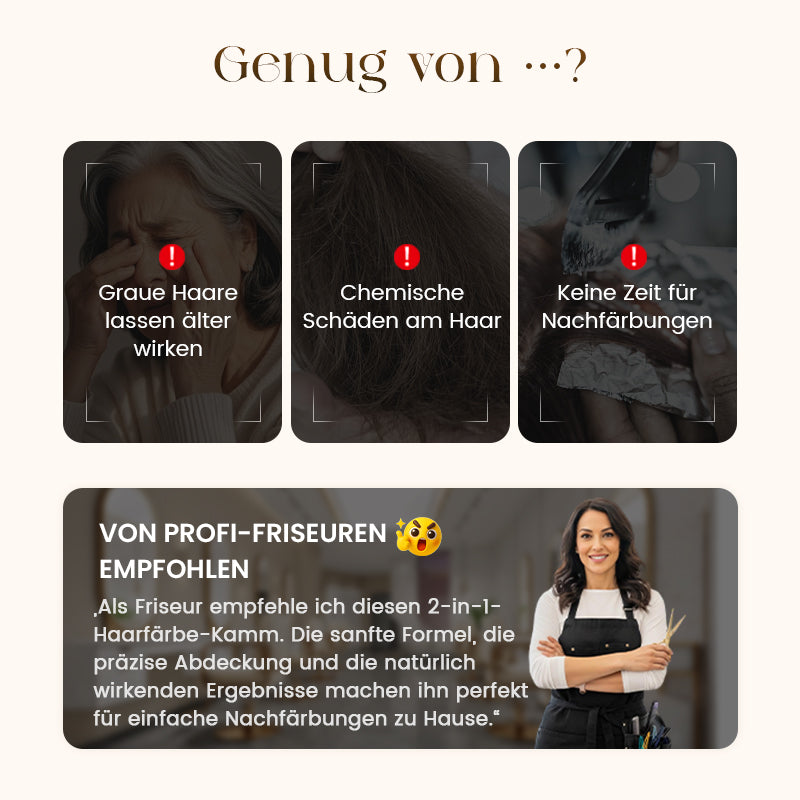 💇‍♀️ KAUFE 2, ERHALTE 1 GRATIS! ✨ 2-in-1 praktischer Haarfärbekamm für graues Haar – Sofortige Grauabdeckung, Sanfte Formel & Wasserdicht 🎨📦