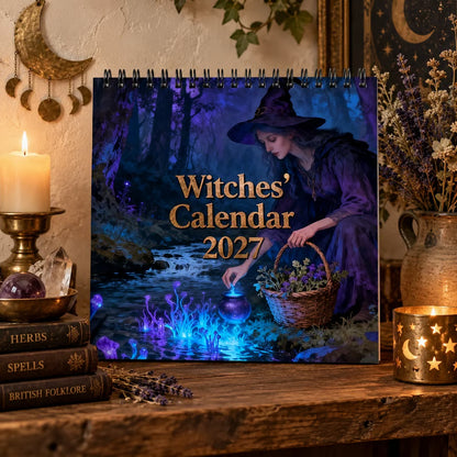 🌙🔮Hexenkalender 2027 – Mystischer 12-Monats-Hexenkalender, Wandplaner „Verzauberter Wald“ für Wicca-, Hexen- und Magieliebhaber