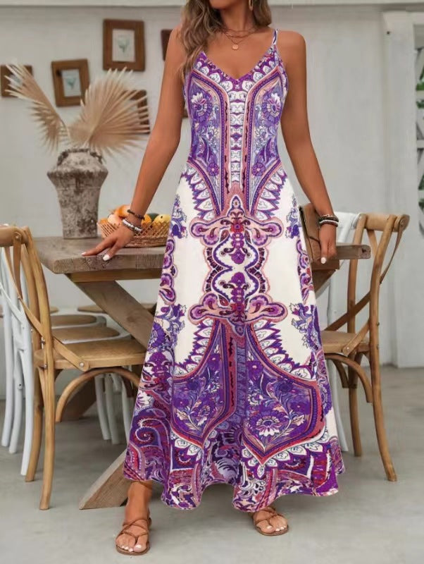 ⏳🔥2026 Hot Sale🎁 Ärmelloses Maxikleid mit Retro-Print und V-Ausschnitt für Damen – perfekt für Urlaub, Date oder Dinner🌺