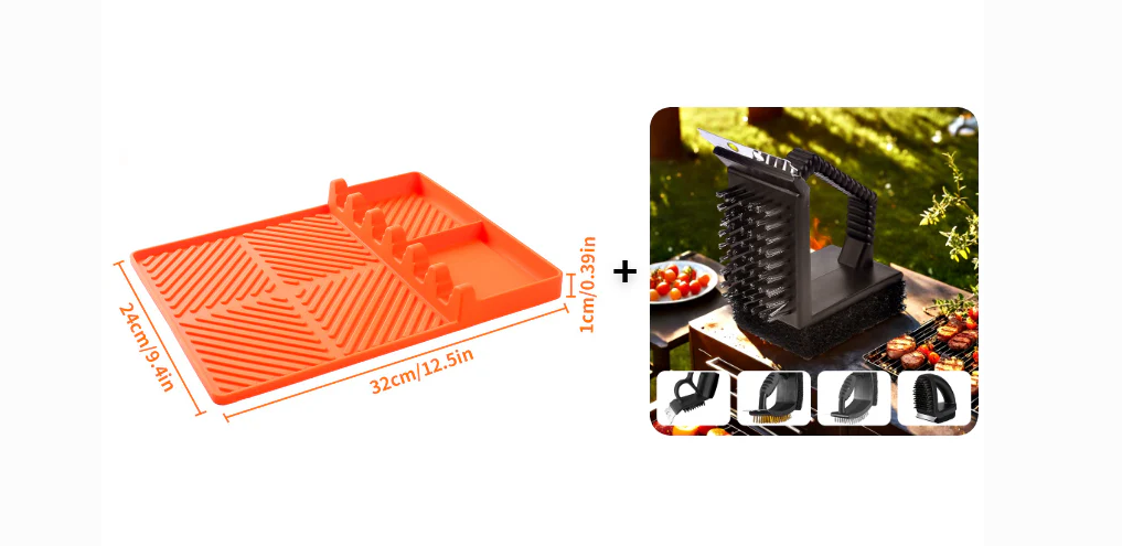 🔥🎁 2+1 GRATIS!!🥳💪🧼 Nie wieder schrubben! Unzerstörbare Silikon-Grillmatte für Ihre Seitenablage – beständig gegen heiße Pfannen, Messer und Marinaden.