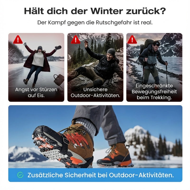 🧊 Équipez-vous pour l‘hiver à -50% ! 🗻 Le kit antidérapant professionnel – Technologie pro, montage facile. Ne glissez plus en famille !