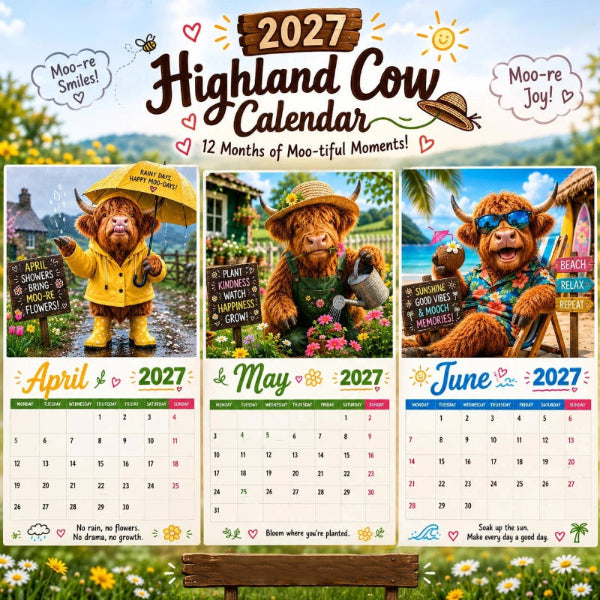 🐮 JETZT 50 % RABATT! 🗓️ Lustiger Wandkalender 2027 mit Hochlandrindern – A4-Format zum Aufhängen, charmantes Design und ein ganzes Jahr voller Spaß – Perfekt für Zuhause, Büro oder als Geschenk ✨