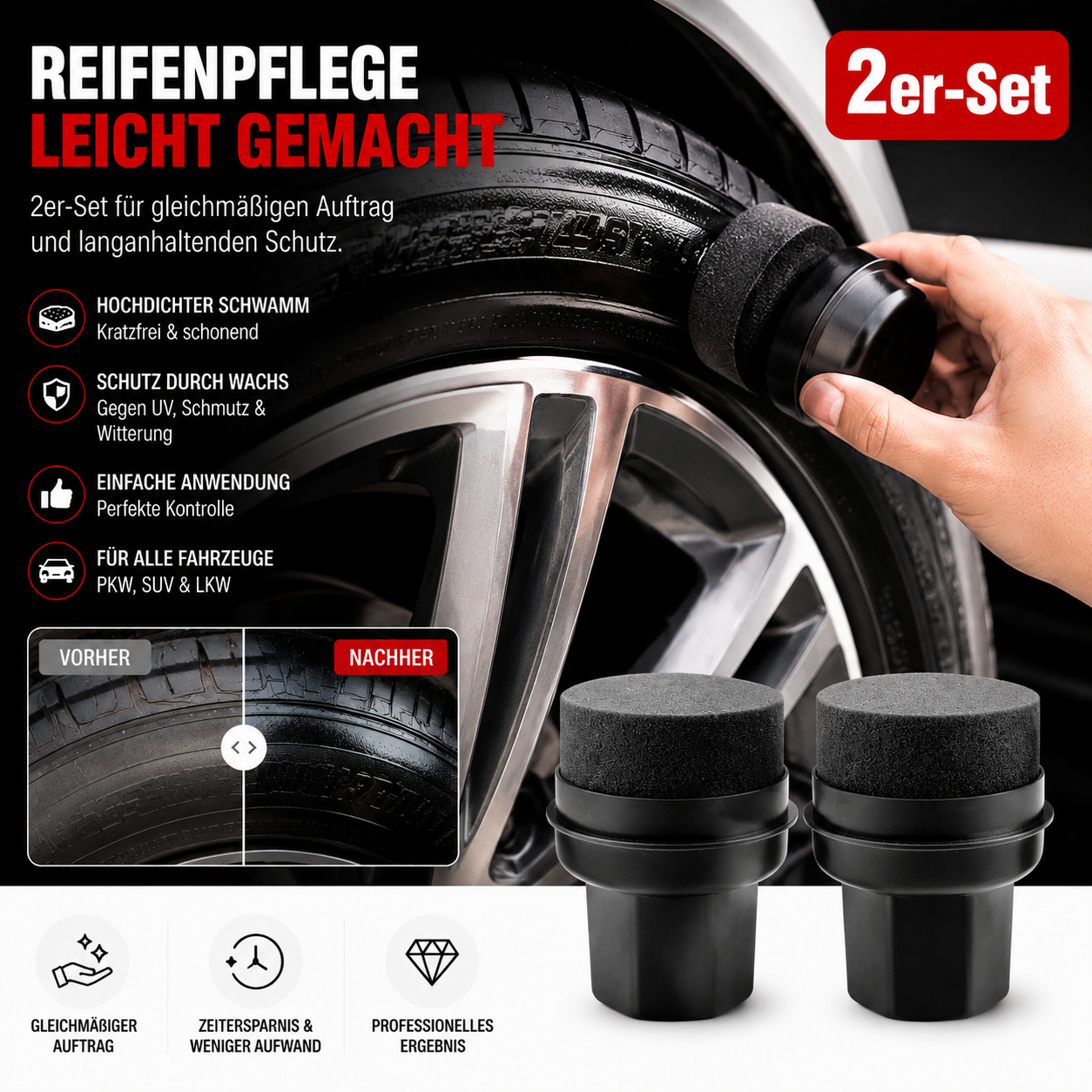 Reifenglanzschwamm mit Applikatorbürste und Abdeckung