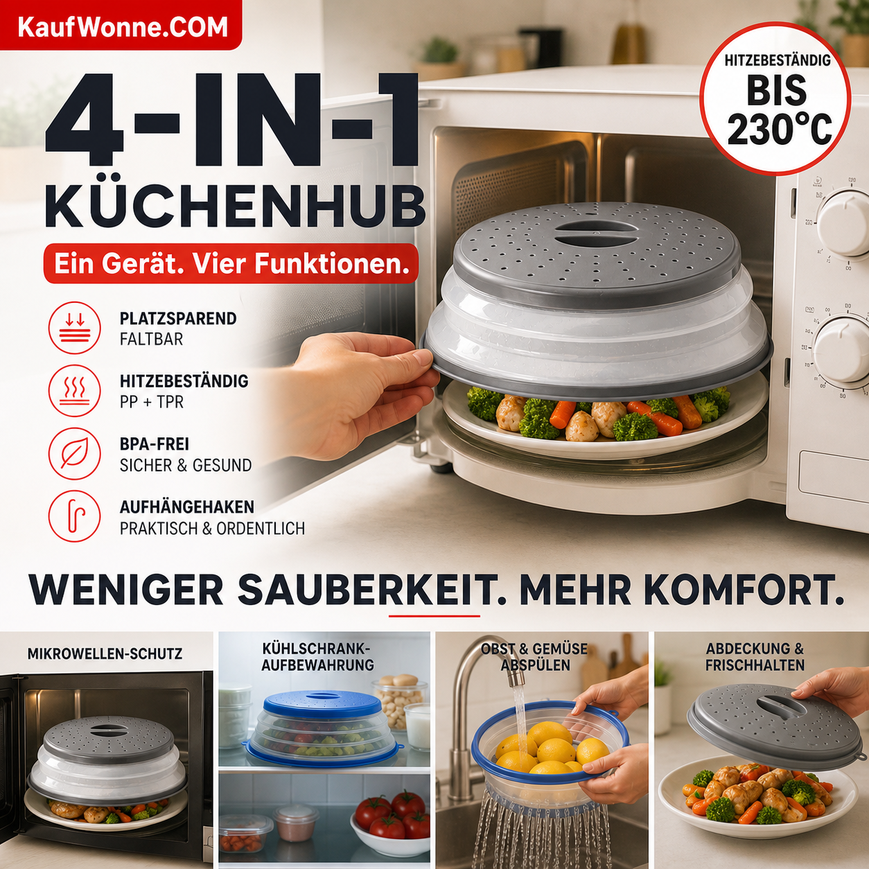 🍽️ 2‑in‑1 zusammenklappbarer Mikrowellen‑Spritzschutzdeckel