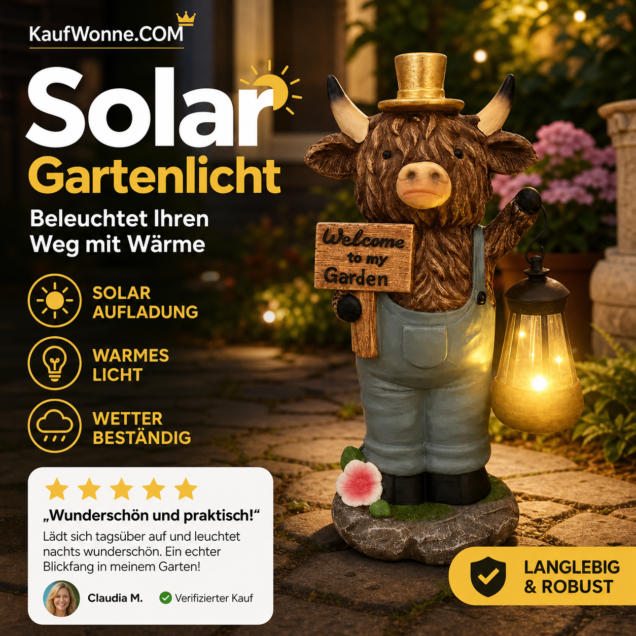 🐮☀️ 50 % RABATT! Solar-Gartenlampe Hochlandkuh | Niedliche Außenbeleuchtung für eine gemütliche Gartenatmosphäre ✨