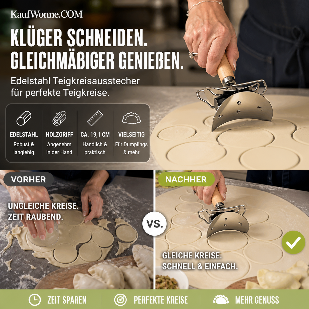 🥟 Spare 50 %! 🔪 Teigtaschenausstecher – Edelstahl, für einfaches und gleichmäßiges Schneiden ✨