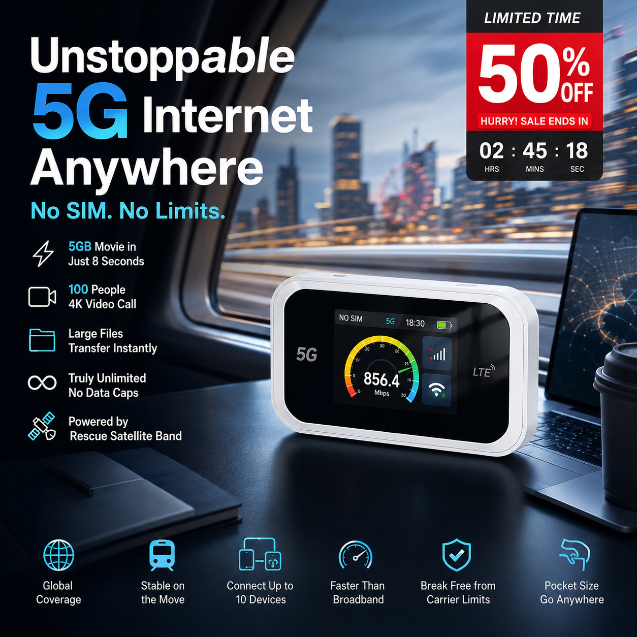 🔥50 % RABATT! 📶✨Pocket-WLAN mit Kompatibilität zu allen Netzwerken, ohne SIM-Karte!