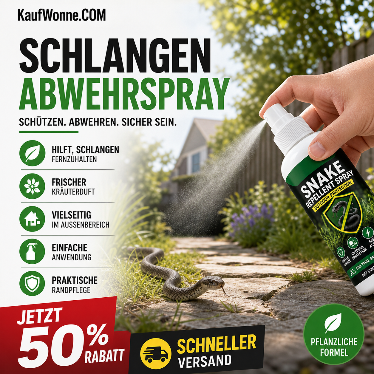 🔥🎁 2+1 GRATIS!!🥳💞 50K+ VERKAUFT! ⚡🐍 Schnellwirkendes Schlangen‑Abwehrspray für den Außenbereich