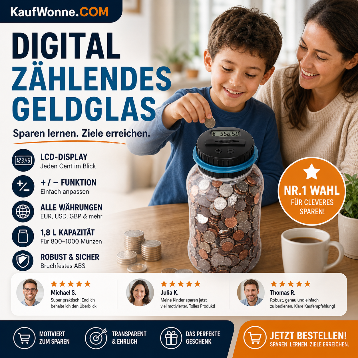 💰✨50 % RABATT! 🏦 Digitale Spardose mit automatischer Münzzählung – Verfolgt Ersparnisse, legt Sparziele fest und macht das Sparen für Kinder und Erwachsene zum Spaß.✨