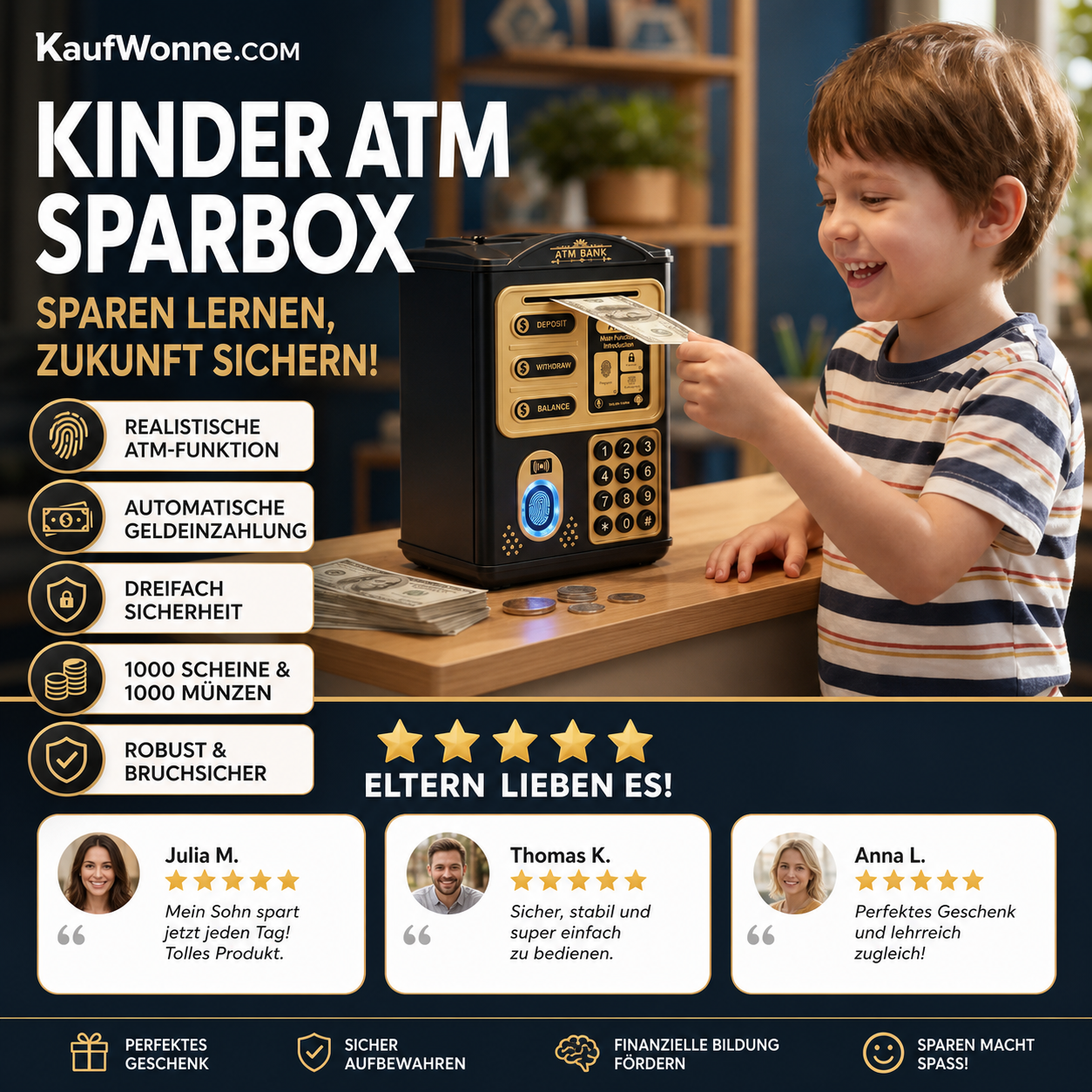 🏧 Automatische ATM-Sparschwein für Kinder mit Passwort