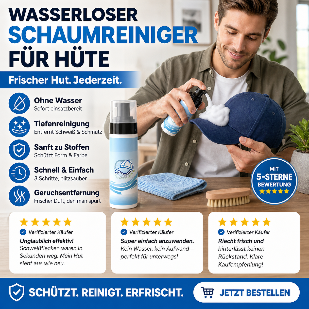 🧢Wirksames Fleckenentferner‑Spray für Hüte | Reinigungsspray für verschiedene Hut‑Materialien