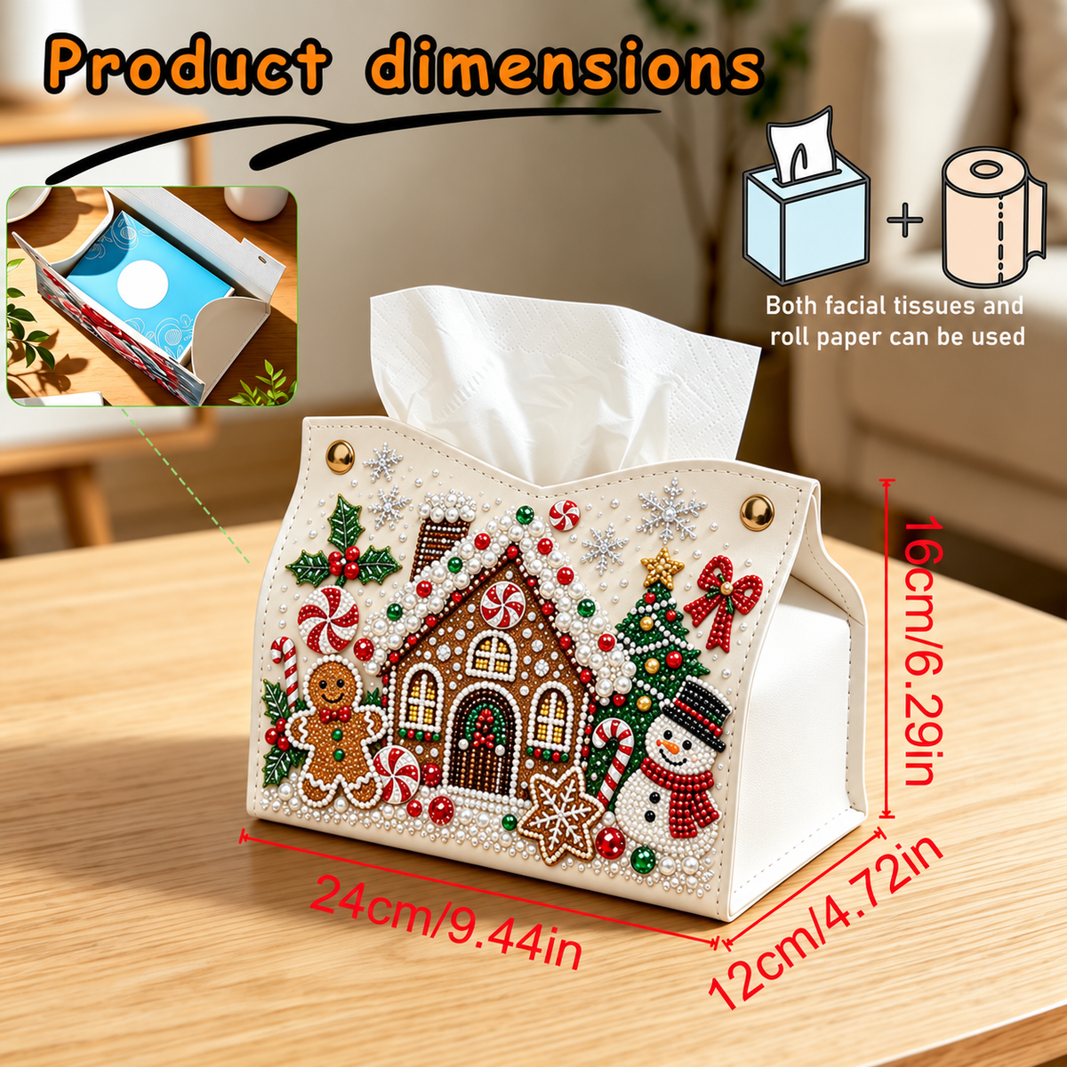 🔥🎁 2+1 GRATIS!!🎄✨ Decorative Beaded Christmas Tissue Box Cover – Elegant Santa, Snowman & Reindeer Holiday Decor