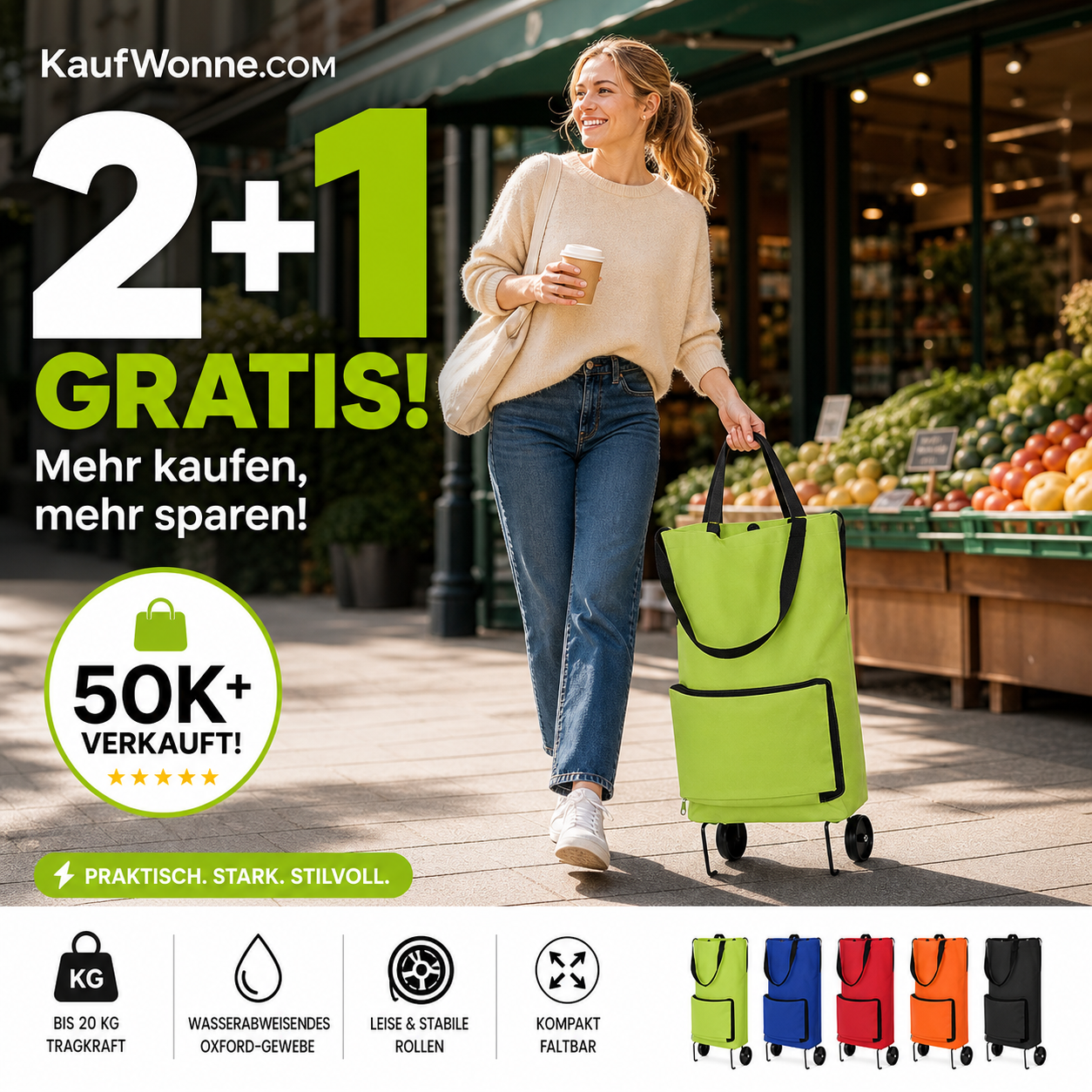 🔥🎁 2+1 GRATIS!! 🥳💞 Über 50.000 verkaufte Artikel! ⚡🛒 Faltbare Einkaufstasche, grün