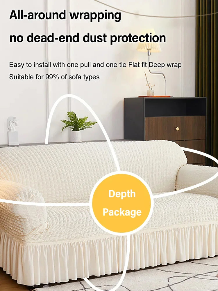 🛋️ 50% RABATT! 🎄 Universeller Sofabezug mit Rüschenrock – Dehnbar, rutschfest & perfekt für Weihnachten und den täglichen Schutz ✨