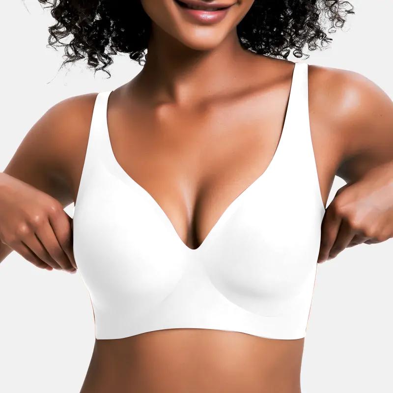 💕Jelly Wireless Damen Komfortable kabellose Push-up-BHs, nahtlose T-Shirt-BHs, BHs mit tiefem V-Ausschnitt für jeden Tag