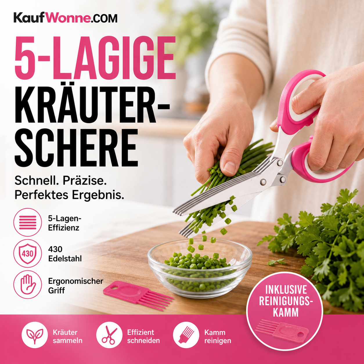 ⏳ 50% RABATT! ✂️ 5-Klingen-Kräuterschere – Mehrlagiger Küchen-Kräuterschneider | Schnell Schnittlauch, Petersilie, Frühlingszwiebeln & frische Kräuter hacken | Schnell, einfach & ohne Chaos